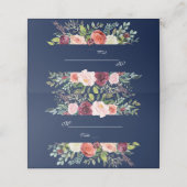 Carte De Placement Burgundy Blush Floral Frame Bleu foncé Mariage (Extérieur déplié)