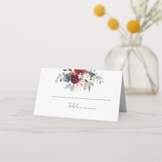 Carte De Placement Burgundy Floral Aquarelle Réception de mariage (Devant)