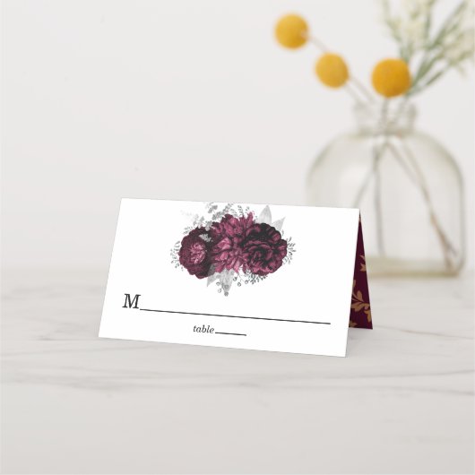 Carte De Placement Burgundy Floral Mariage de luxe Carte Place (Devant)