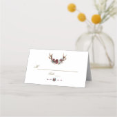 Carte De Placement Burgundy Floral Pine Antlers Mariage Numéro de tab (Dos)