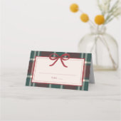 Carte De Placement Burgundy Green Plaid Christmas Bow Wedding (Devant)