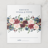 Carte De Placement Burgundy Navy Blue Blush Floral Mariage (Extérieur déplié)