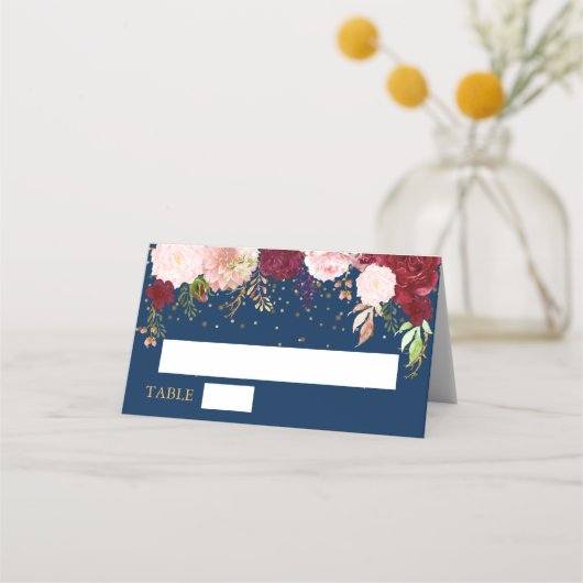 Carte De Placement Burgundy Navy Gold Floral Numéro de tableau Mariag (Devant)