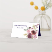 Carte De Placement Burgundy Red Navy Blue Floral Mariage (Dos)