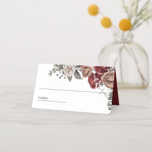 Carte De Placement Burgundy Red Roses Floral Wedding (Devant)