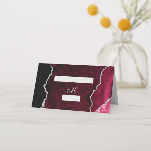 Carte De Placement Burgundy Silver Agate Script Wedding Table (Devant)