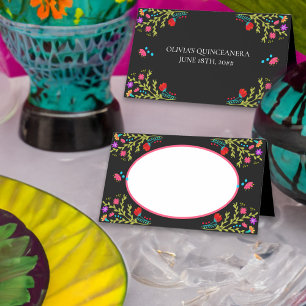 Carte De Placement Cadre floral de fiesta mexicaine avec nom