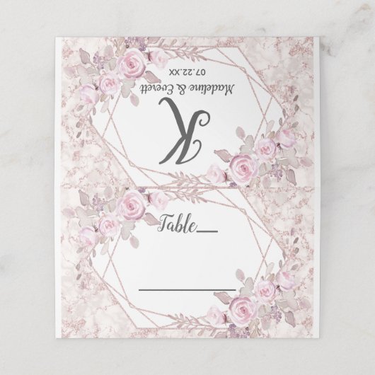 Carte De Placement Cadre géométrique en marbre clair Numéro de table  (Extérieur déplié)