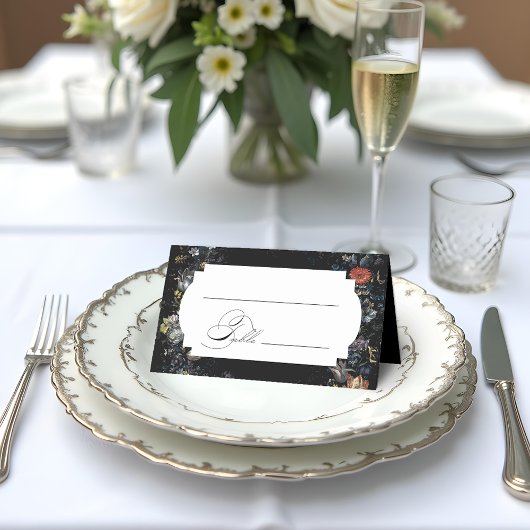 Carte De Placement Calligraphie florale noire