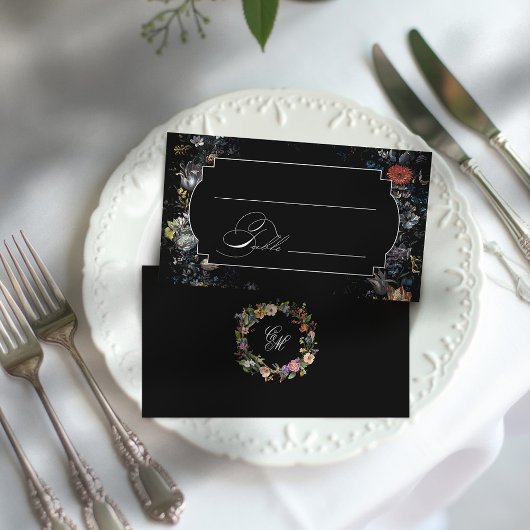 Carte De Placement Calligraphie florale noire