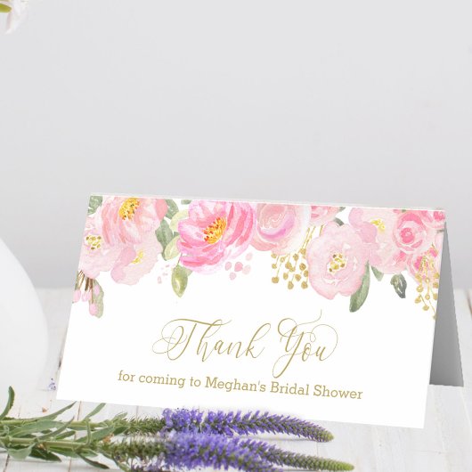 Carte De Placement Calligraphie rose vif et or Merci floral