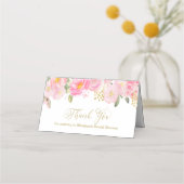 Carte De Placement Calligraphie rose vif et or Merci floral (Dos)