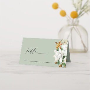 Carte De Placement Camélia vintage Élégante sauge fleurie mariage ver