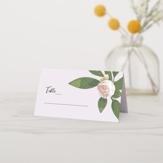 Carte De Placement Camellia et verdure Mariage simple et élégant (Devant)