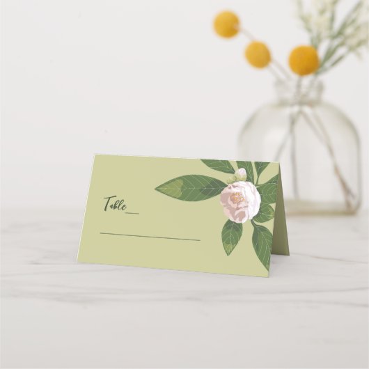 Carte De Placement Camellia et verdure Mariage simple et élégant (Devant)