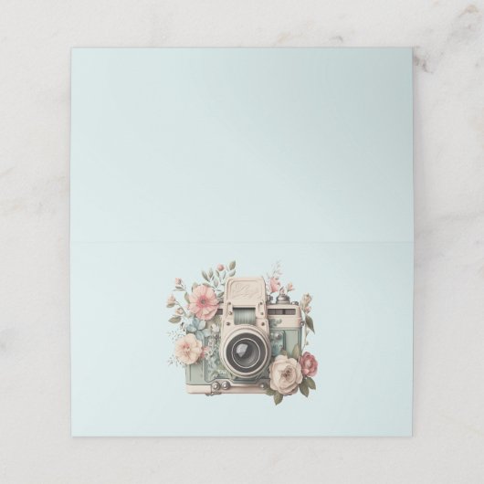 Carte De Placement Camera with Flowers Retro Pastel (Extérieur déplié)