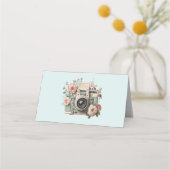 Carte De Placement Camera with Flowers Retro Pastel (Devant)