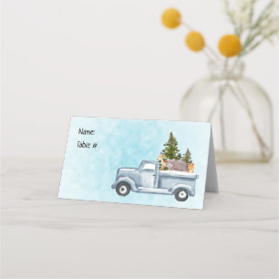 Carte De Placement Camion de Noël avec pins et animaux de forêt