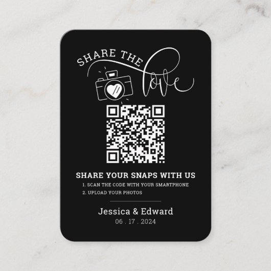Carte De Placement Capturez L'Amour Qr Code Black Chic Mariage modern (Devant)