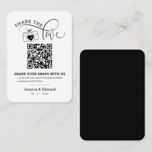 Carte De Placement Capturez L'Amour Qr Code Black Chic Mariage modern (Devant / Derrière)