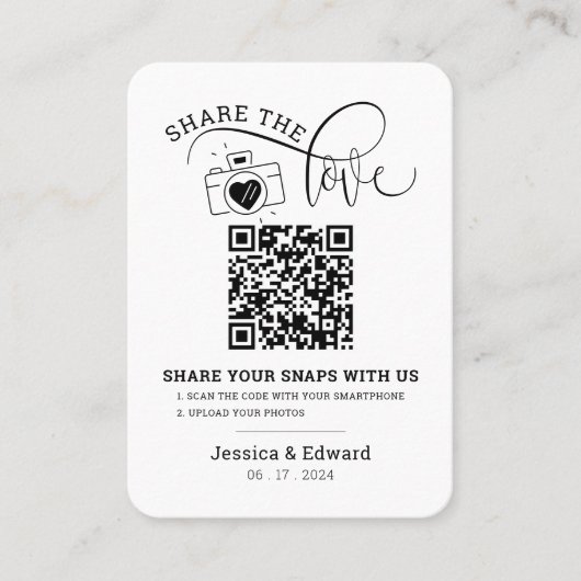 Carte De Placement Capturez L'Amour Qr Code Black Chic Mariage modern (Devant)