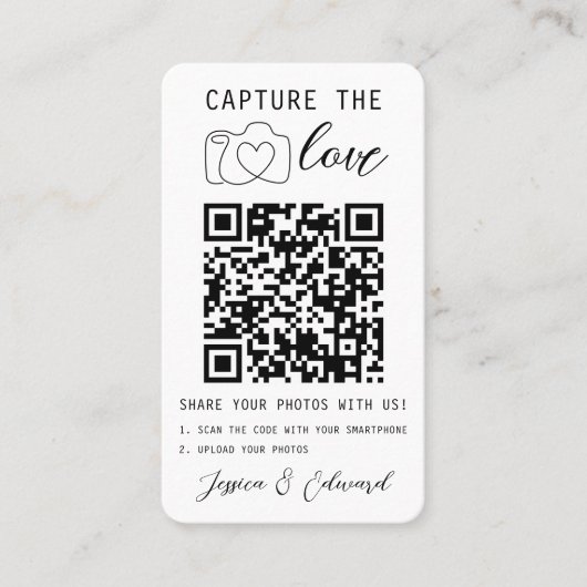 Carte De Placement Capturez L'Amour Qr Code Photo Mariage moderne (Devant)