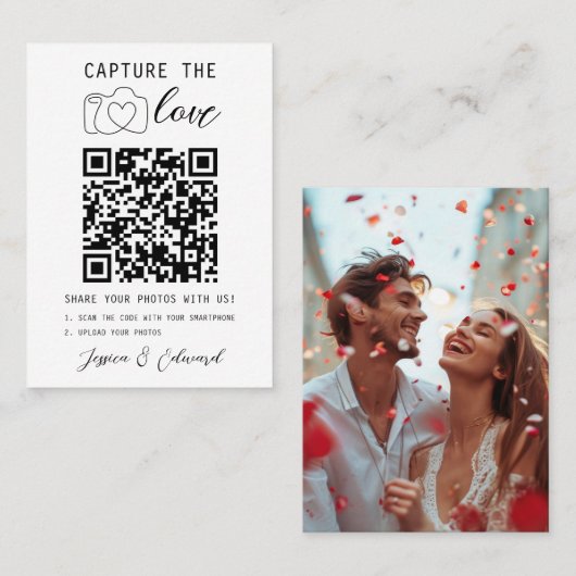 Carte De Placement Capturez L'Amour Qr Code Photo Mariage moderne (Devant / Derrière)