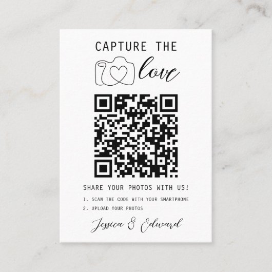 Carte De Placement Capturez L'Amour Qr Code Photo Mariage moderne (Devant)