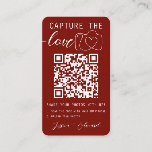 Carte De Placement Capturez le code Love Qr Photo Mariage blanc rouge (Devant)
