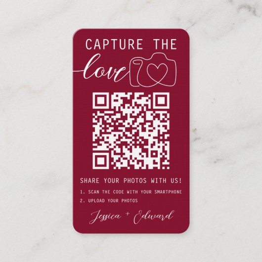 Carte De Placement Capturez Le Code Qr Amour Photo Mariage Bourgogne (Devant)