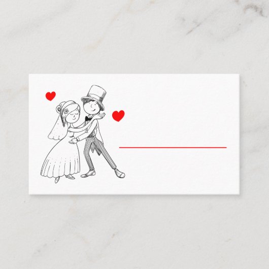 Carte De Placement Caricature de la mariée mignonne Mariage blanc rou (Devant)