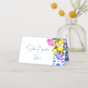 Carte De Placement Carreaux bleus Bougainvillea citrons mariage éléga