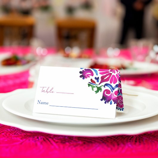 Carte De Placement Carreaux mexicains rose bleu mariage nom et table