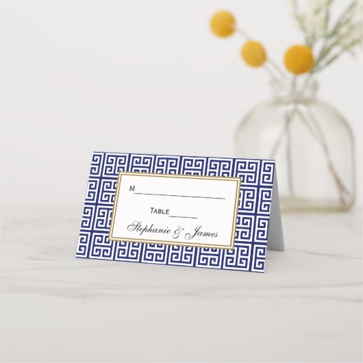 Carte De Placement Carrés à clé grecque - Bleu (Devant)