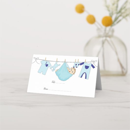 Carte De Placement Carte Baby shower à illustration bleue (Devant)