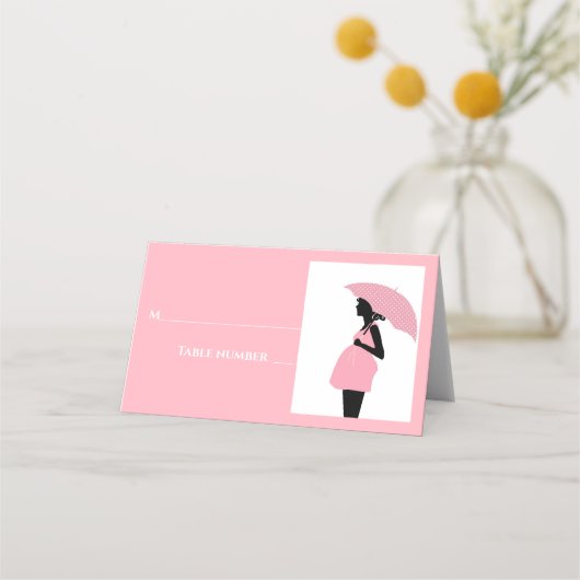 Carte De Placement Carte de Baby shower Pois Parapluie rose (Devant)