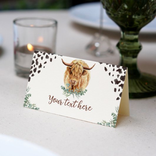 Carte De Placement Carte de la tente de nourriture Highland Cow