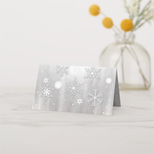 Carte De Placement Carte de lieu pliée pour mariage d'hiver en argent (Dos)