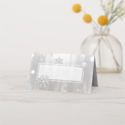 Carte De Placement Carte de lieu pliée pour mariage d'hiver en argent (Devant)