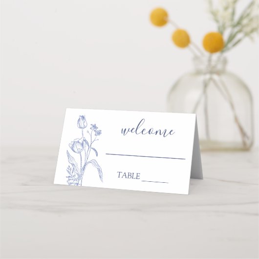 Carte De Placement Carte de mariage floral bleu (Devant)