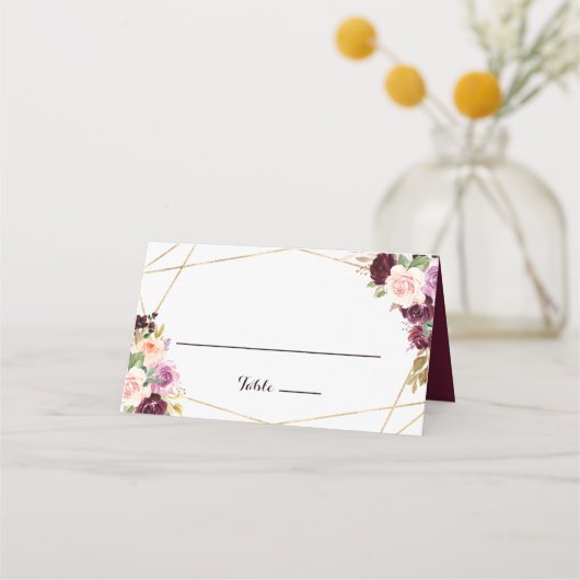 Carte De Placement Carte de Mariage Floral Gold Geometrique Bourgogne (Devant)