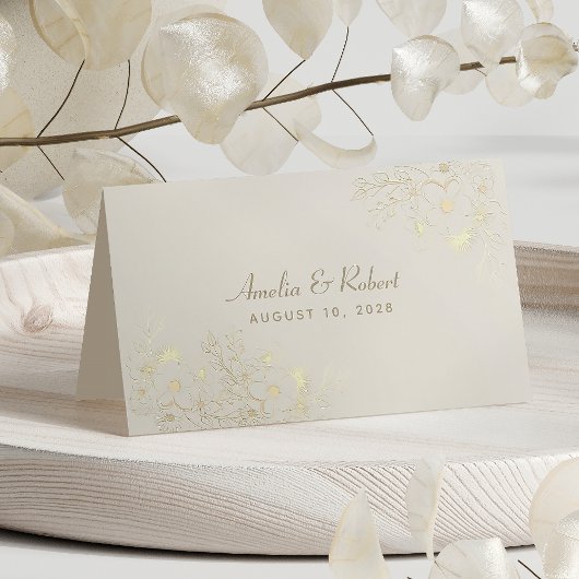 Carte De Placement Carte de Mariage ivoire Floral Or