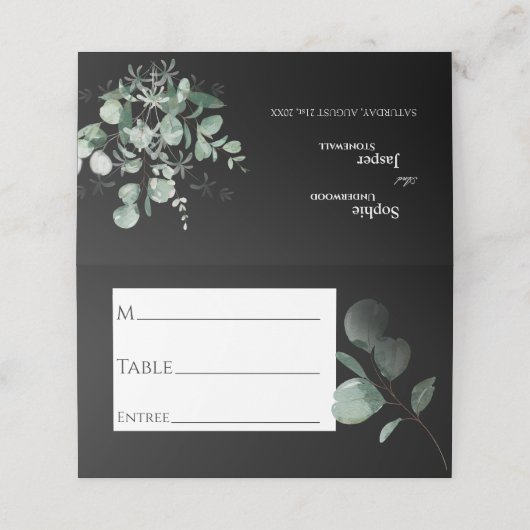 Carte De Placement Carte de Mariage noir de verdure moderne (Extérieur déplié)