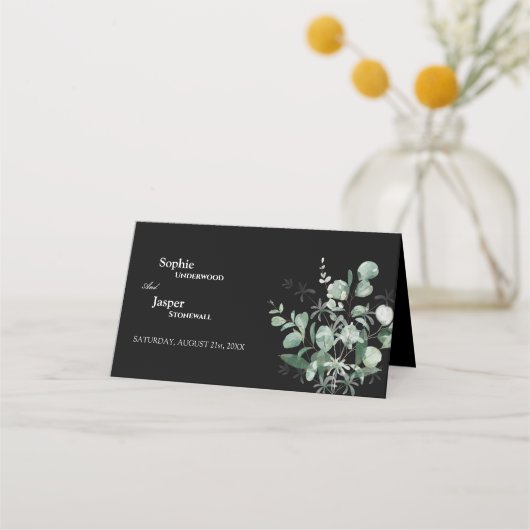 Carte De Placement Carte de Mariage noir de verdure moderne (Dos)