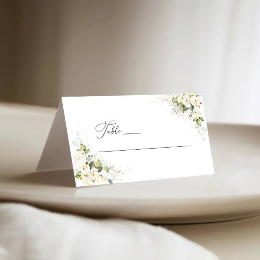 Carte De Placement Carte de Mariage pliée Roses blanches vertes