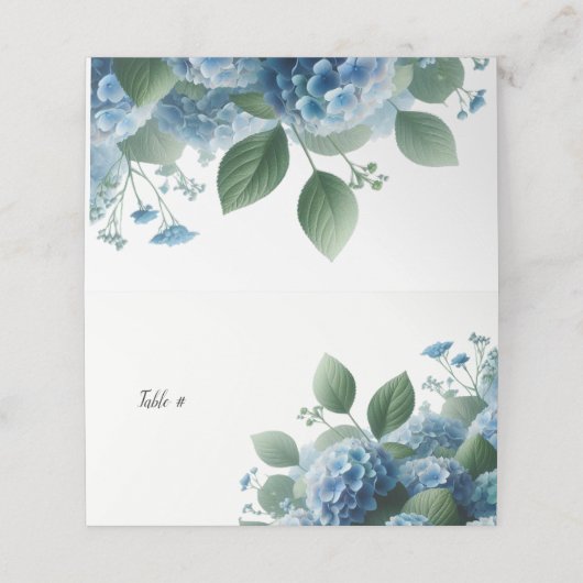 Carte De Placement Carte de place de la table Blue Hydrangea (Extérieur déplié)
