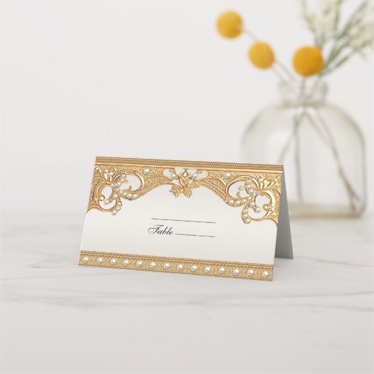Carte De Placement Carte de place Gold Ornate White Pearl (Devant)