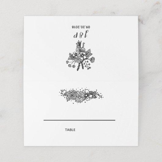 Carte De Placement Carte de place pliée Fleur sauvage noir et blanc (Extérieur déplié)