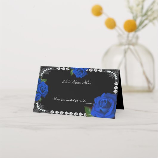 Carte De Placement Carte De Place Roses Et Diamants Bleus Romantiques (Devant)