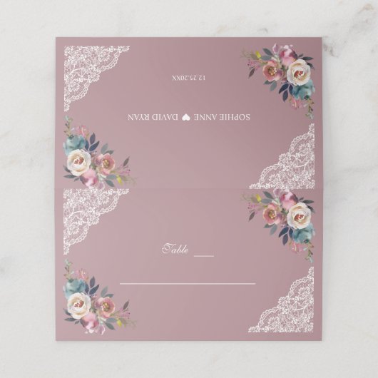 Carte De Placement Carte de place Whimsical Dusty Blue Dusty Rose Fle (Extérieur déplié)